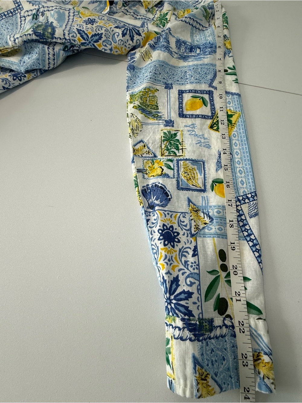 J.Crew Linen Blend Blue Tile Lemon Dolce Vita Amalfi Print Shirt Women M - Picture 8 of 10
